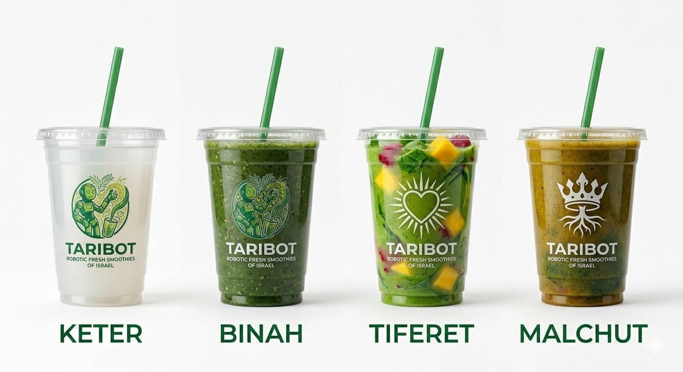 TARIBOT Keter, Binah, Tiferet and Malchut smoothie cups — Robotic Fresh Smoothies of Israel